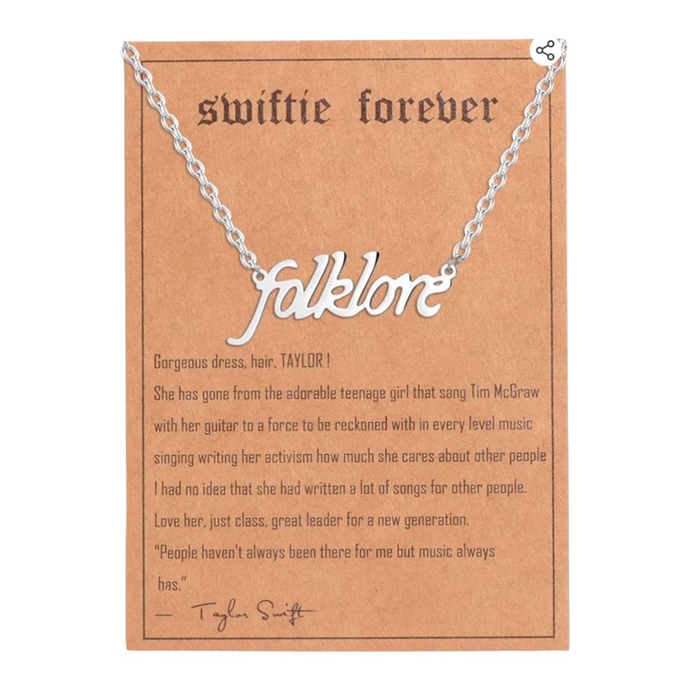 Taylor Swift Folklore Eras Tour Silver Stainless Steel Hypoallergenic‎ Necklace